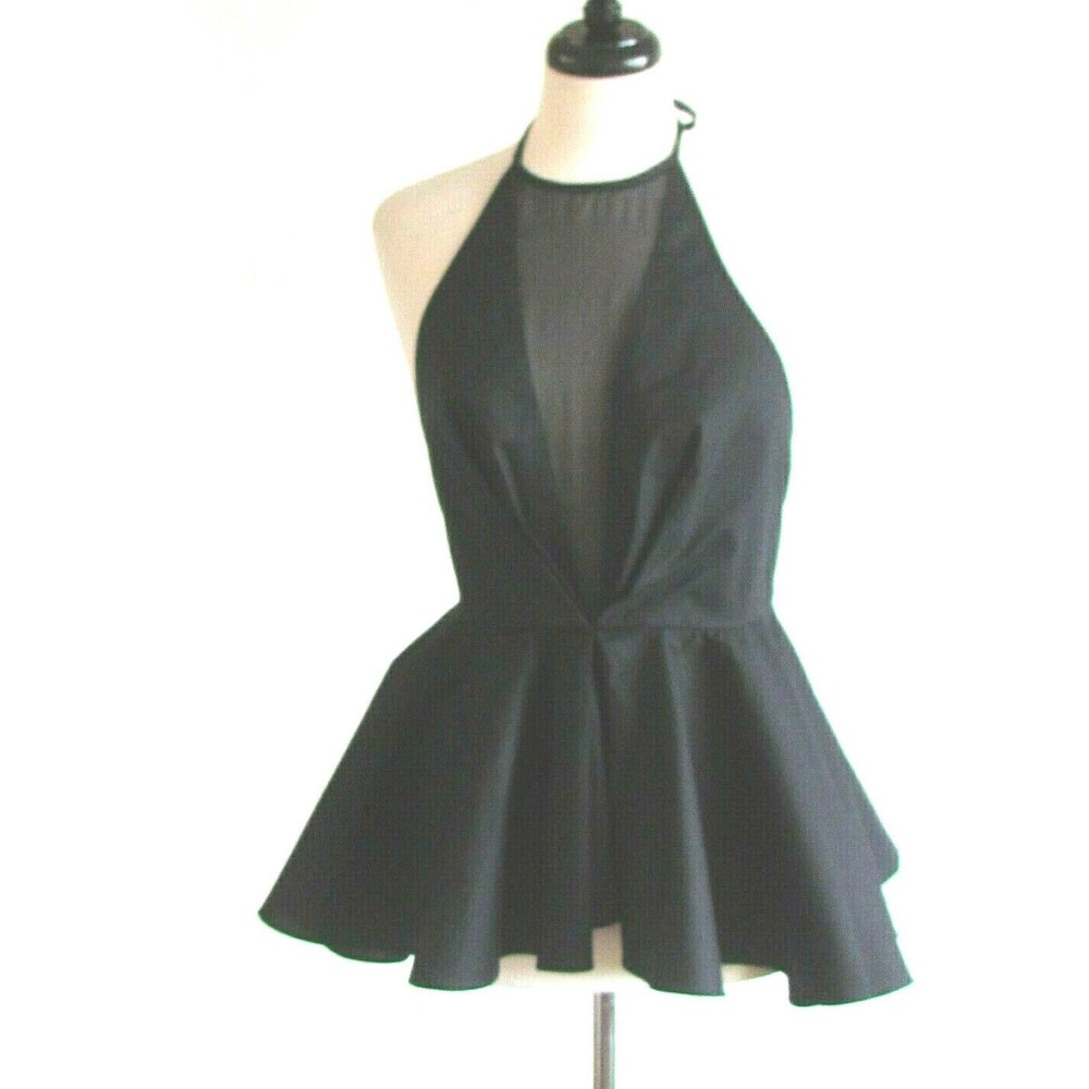 Women's Blouses Designer Kendall & Kylie Black Halter Peplum Style Blouse Large - Picture 6 of 14